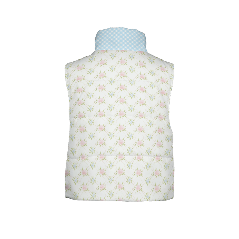 Women's Bow Gingham Rose Sleeveless Puffer Vest