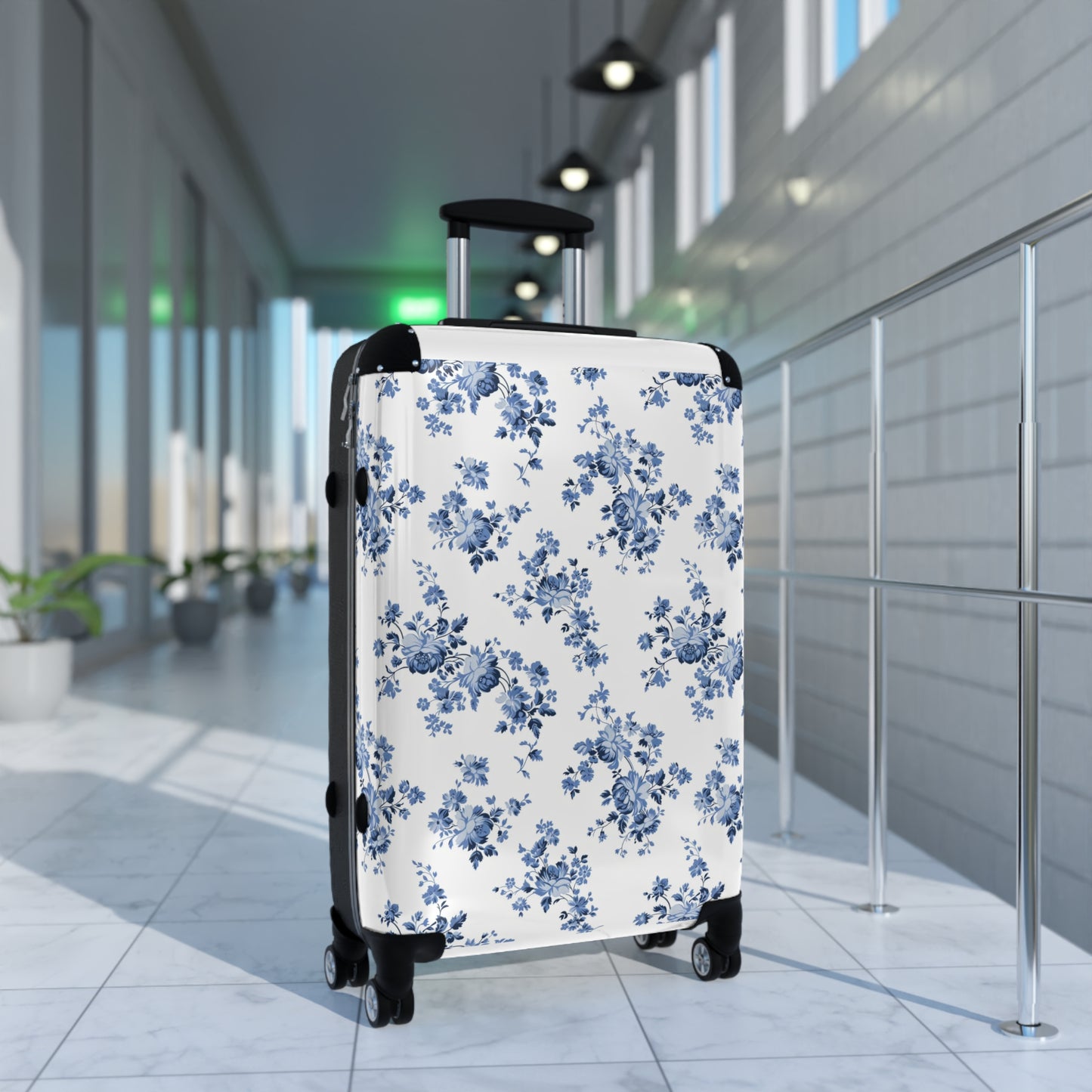 Blue Floral Toile Large Suitcase