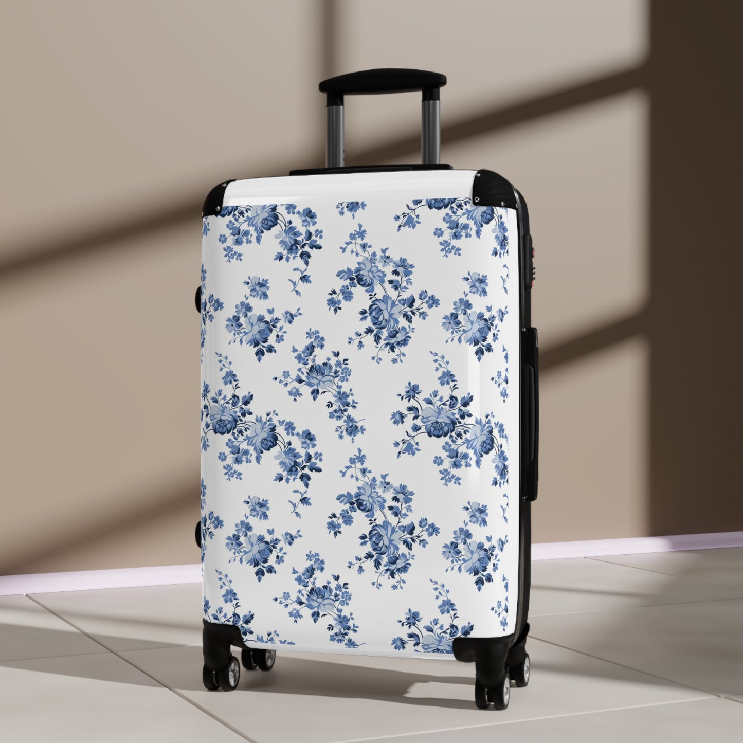 Blue Floral Toile Large Suitcase