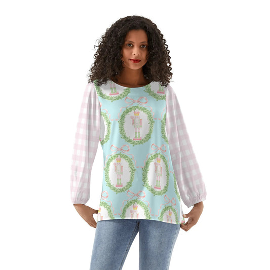 Womens Long-Sleeve Nutcracker Chiffon Blouse (Pastel)