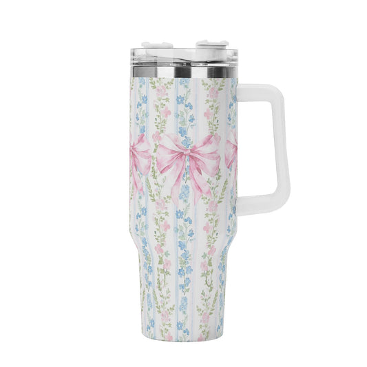 40oz Stainless Steel Coquette Floral Bow Tumbler