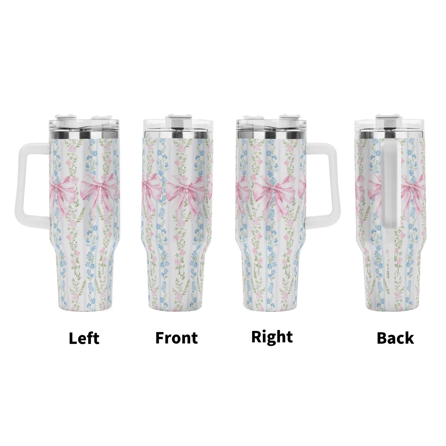 40oz Stainless Steel Coquette Floral Bow Tumbler