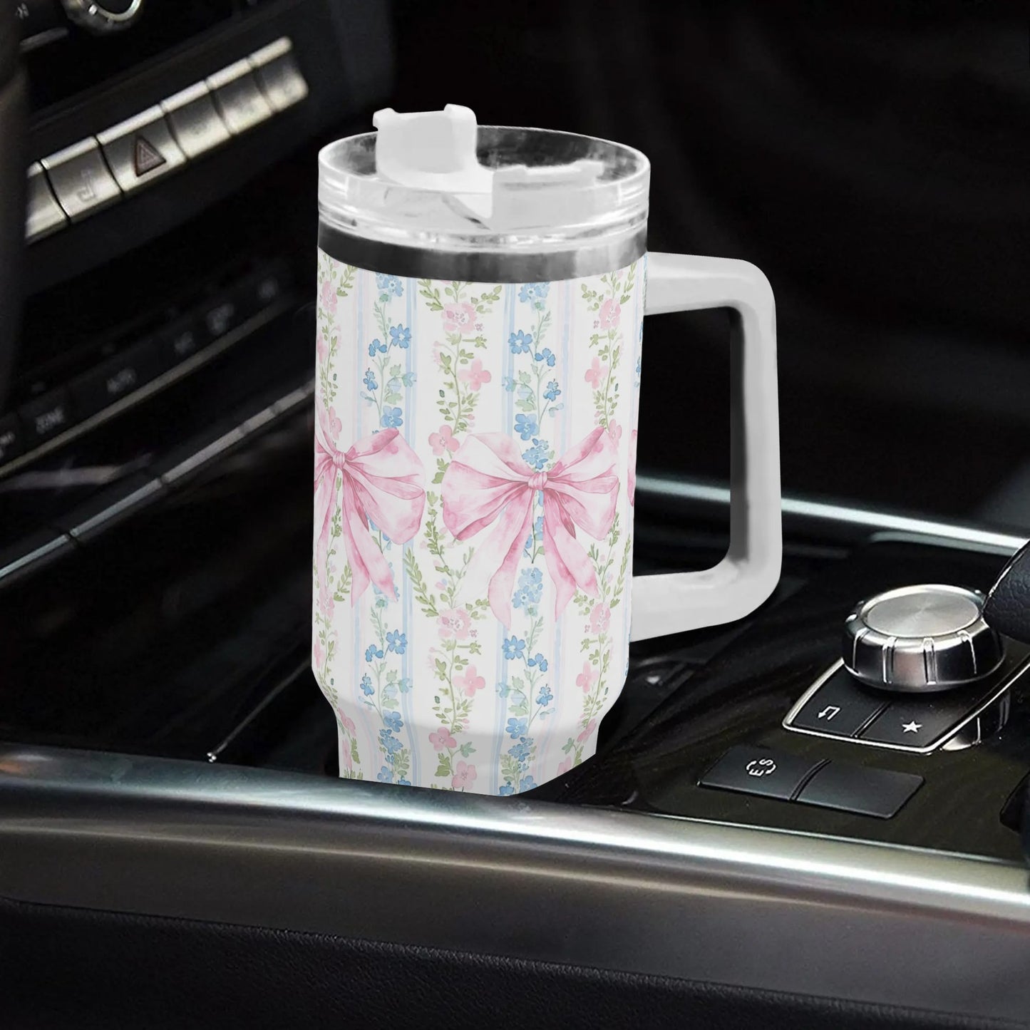 40oz Stainless Steel Coquette Floral Bow Tumbler