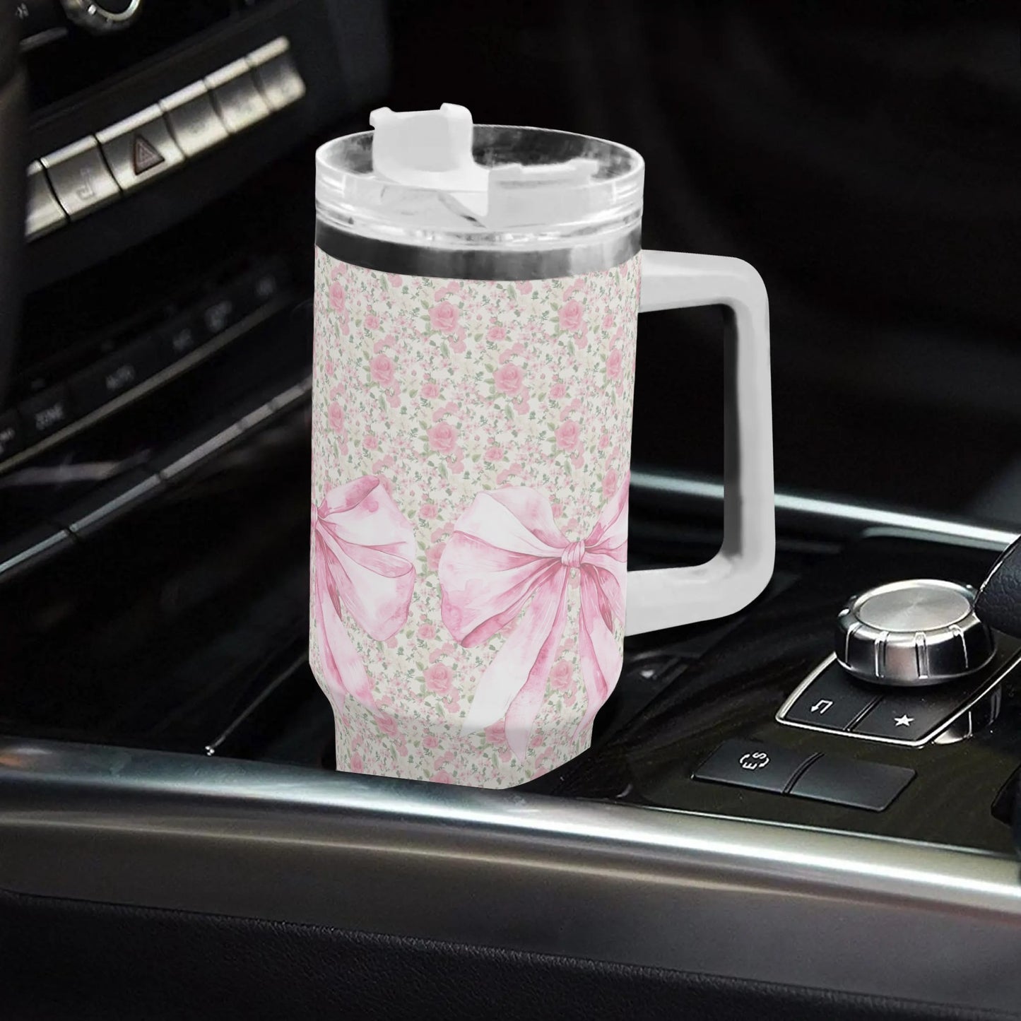 40oz Stainless Steel Coquette Floral Bow Tumbler