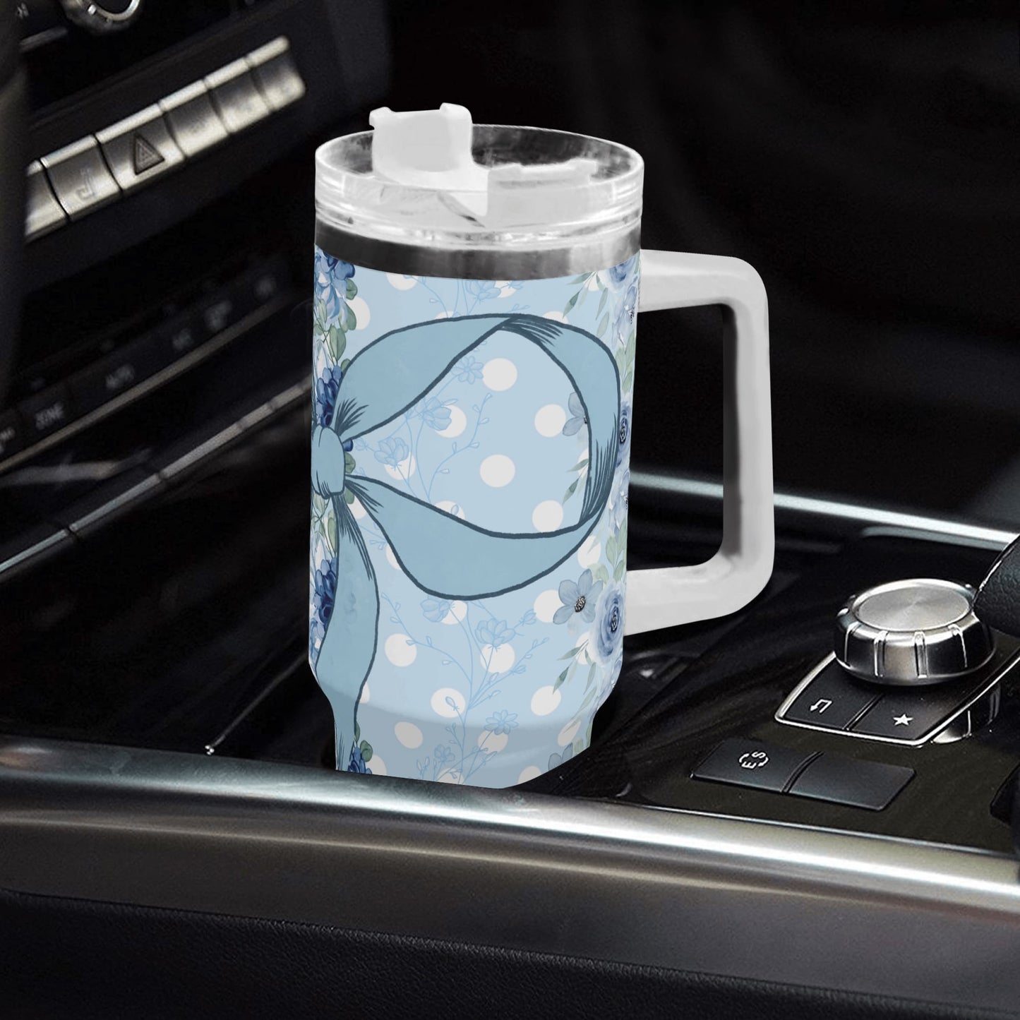 Coquette Floral Bow 40oz. Tumbler Blue Bow  by Christian Grace