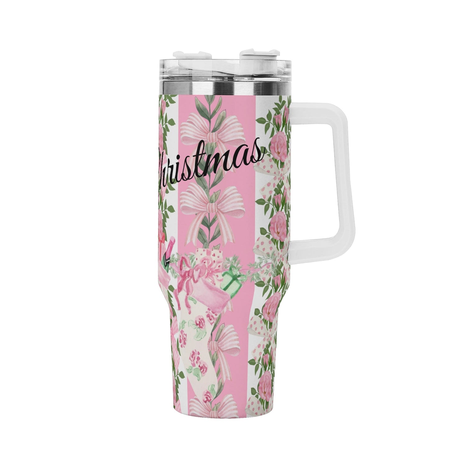 Coquette Floral Christmas  Stocking  40oz. Tumbler Pink by Christian Grace