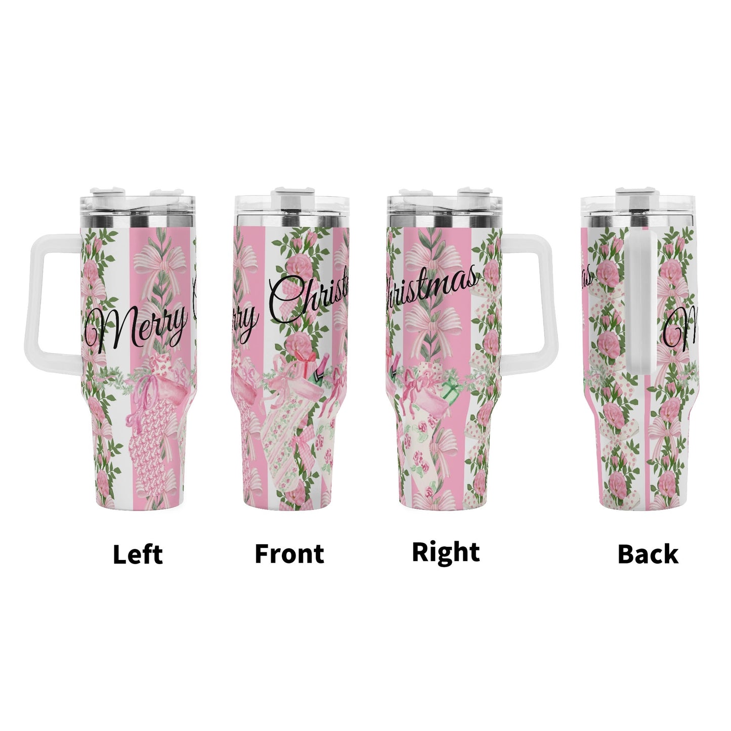 Coquette Floral Christmas  Stocking  40oz. Tumbler Pink by Christian Grace