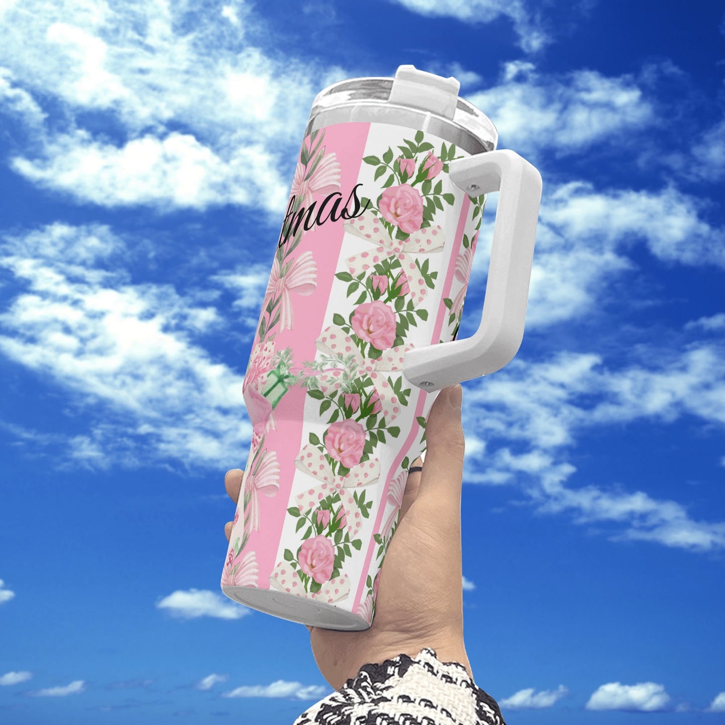 Coquette Floral Christmas  Stocking  40oz. Tumbler Pink by Christian Grace