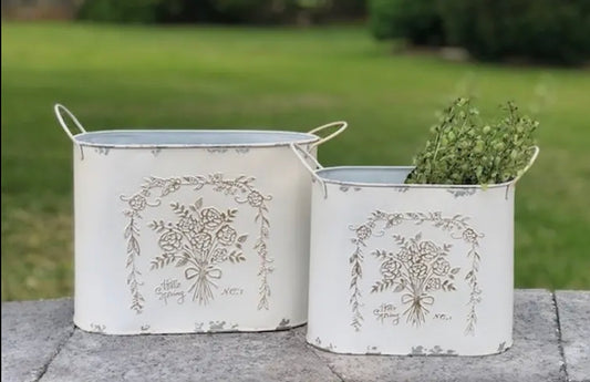 Flower Embossed Cream Distressed Buckets