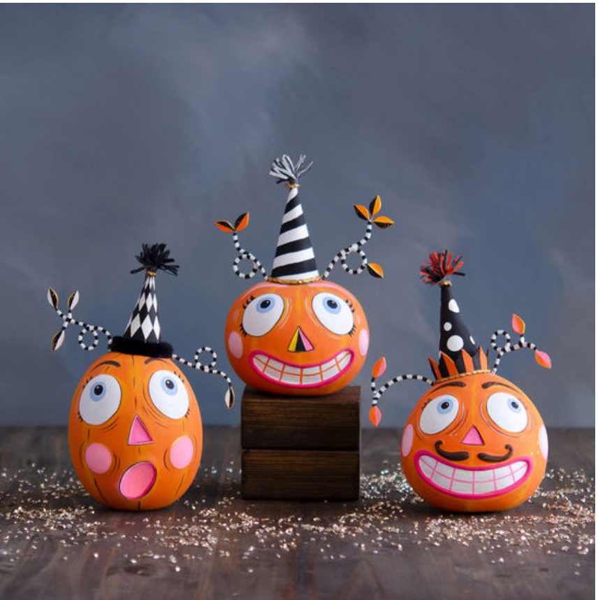 Party, Surprise & Mustachio Pumpkin Tabletop, 3 Asst, Resin, 6.75"-7"`Preorder