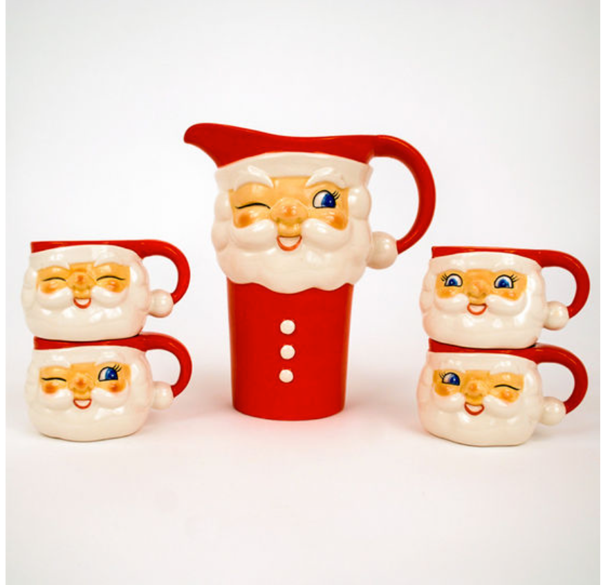 Santa Pitcher and Cups, St/5, Gift Box, Ceramic, 4", 7.5"~pre~order