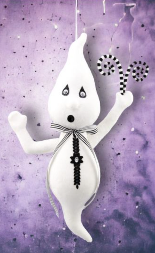 22" Hanging Ghost w/Blk Wht Swirl Sticks-Preorder