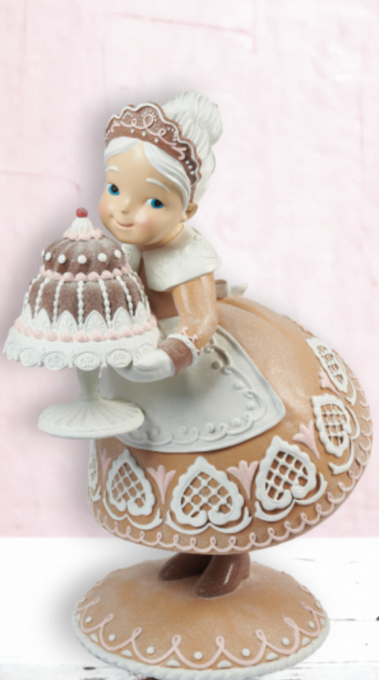 36.5" Gingerbread Mrs Claus w/Cake Display-Preorder