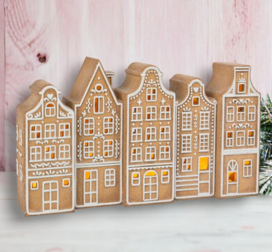 15in LED Gingerbread Brownstones - NEW 2024-Preorder