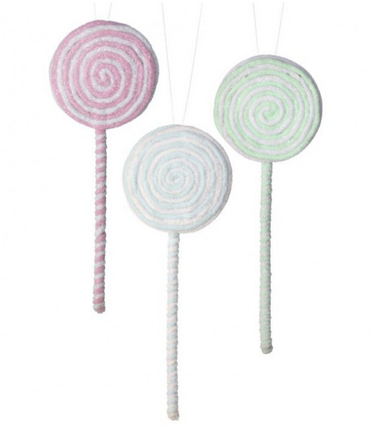 Frosted Pastel Lollipop Ornaments 3 assorted colors-Pre-Order