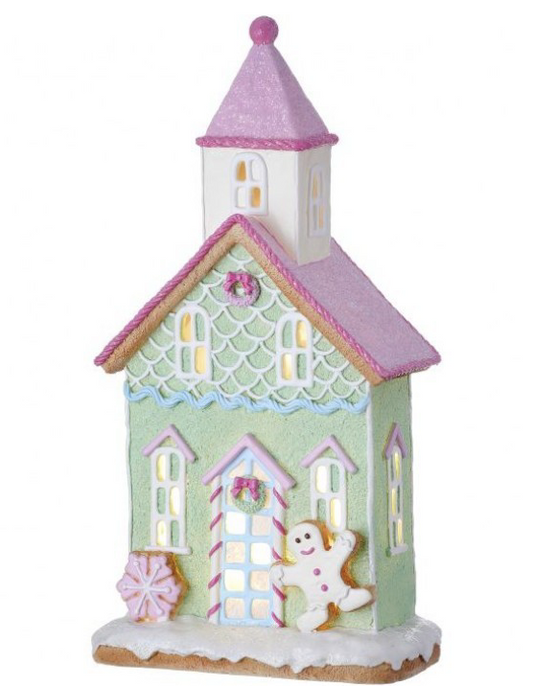 PASTEL RESIN LED HOUSE W/BELL TOWER ~ PRE-ORDER