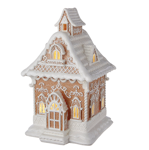 13" WHITE ICING LIGHTED GINGERBREAD HOUSE ~ In-stock