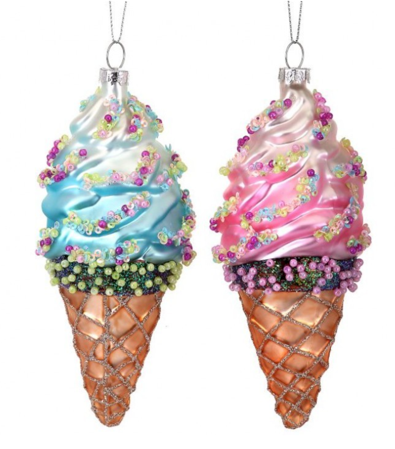 6'' Glass Swirl Ice Cream Cone ornament's ~ pre ~ order.