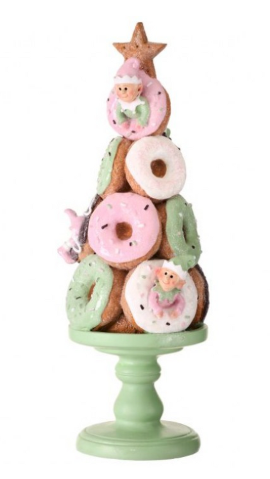 15'' Doughnut Tree with Elves on Pedastal ~ pre~order