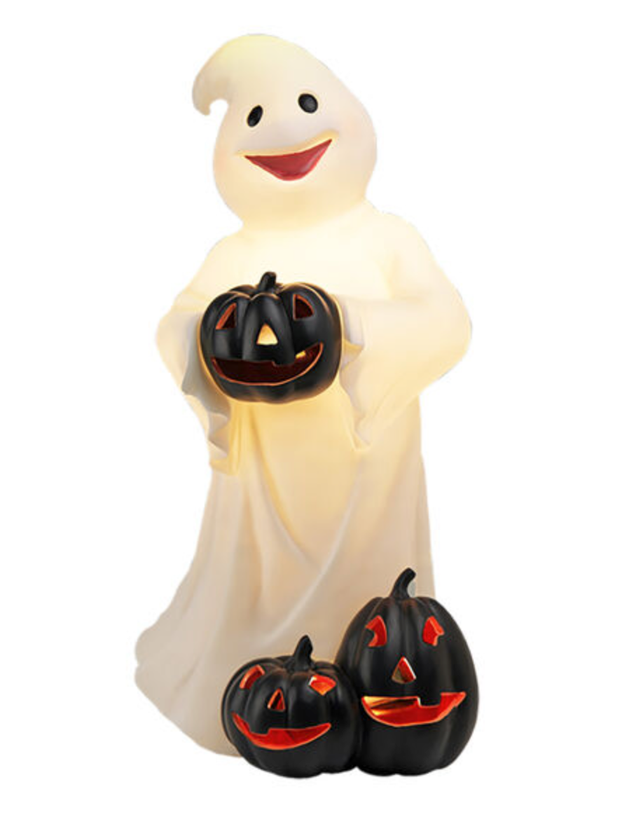 30"LED Standing Ghost with Black Pumpkins ~ Pre~order