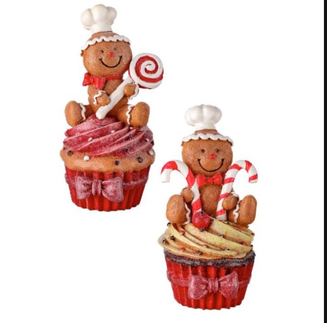 5.5" Resin Gingerbread/Candy Cupcake 2Ast-Pre-Order