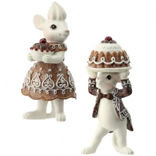 4" Resin Mouse Holding GinGerbread Cake 2Ast-Pre-Order