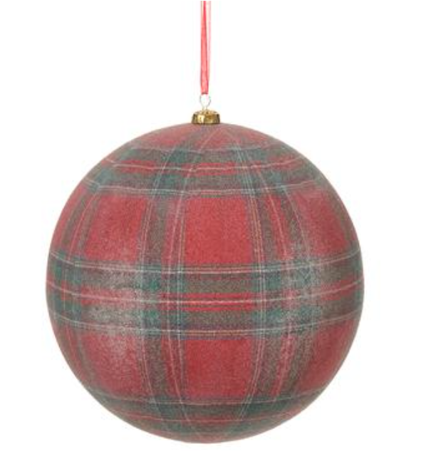 8" Glittered Plaid Ball Ornament ~pre-order