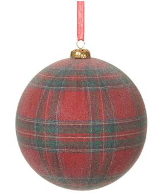 4.75" Glittered Plaid Ball Ornament ~ Pre~order