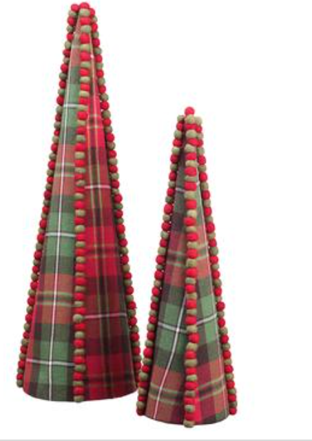 18"-24" Plaid Pompon Cone Topiary ~pre-order