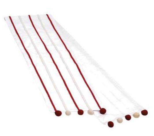 14"Wx72"L Pompon Stripe Table Runner White Red~pre-order