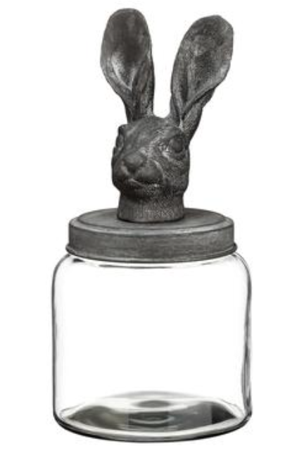 13" Bunny Glass Jar  Gray Clear~pre-order