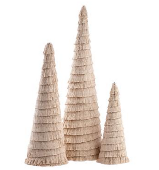 12"-24" Cotton Fringe Cone Topiart (3ea/set) Cream~pre-order