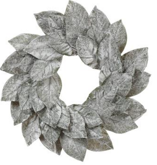 22" Iced Magnolia Leaf Wreath  Green Ice~pre-order