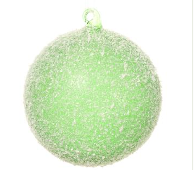 4.75" Flocked Glass Ball Ornament Green~pre-order