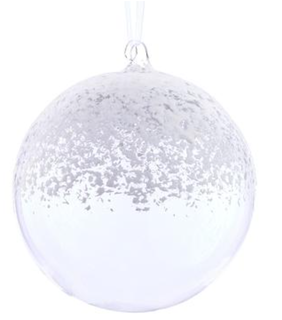 8" Snowed Glass Ball Ornament  Clear White-pre-order