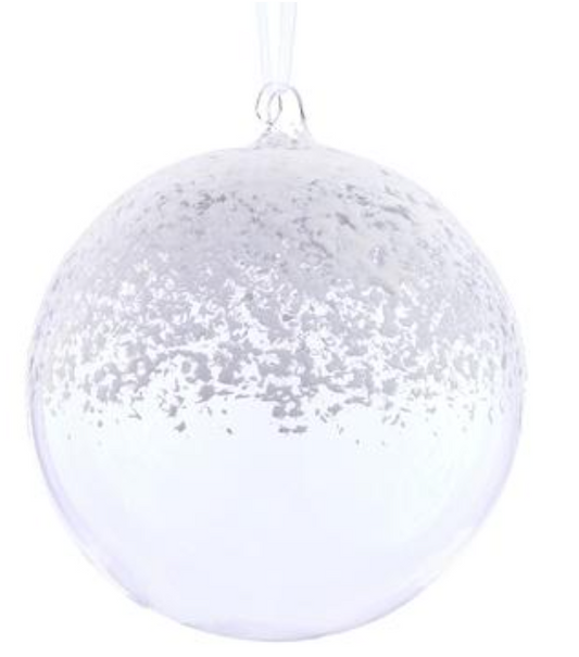 8" Snowed Glass Ball Ornament  Clear White-pre-order