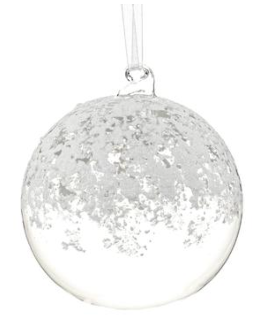 4.7" Snowed Glass Ball Ornament Clear White~pre-order