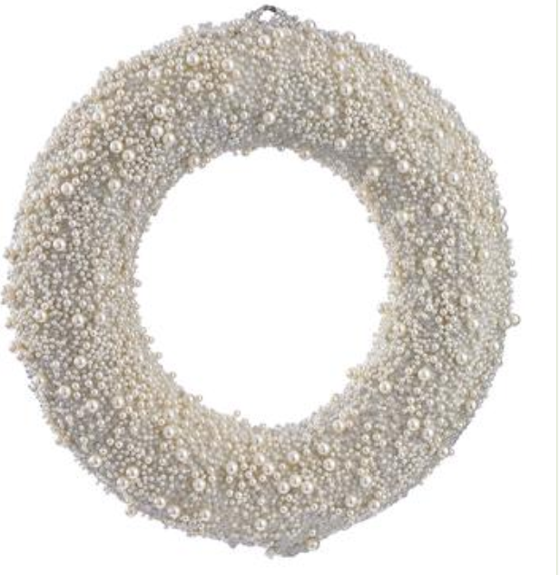 15" Beaded Wreath  Silver Pearl~pre-order