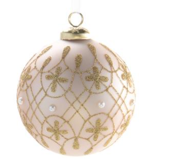 4" Glittered Glass Ball Ornament Pink Gold~pre-order