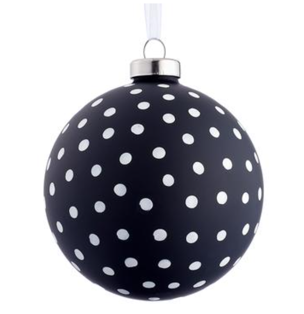 4" Polka Dot Glass Ball Ornament Black White