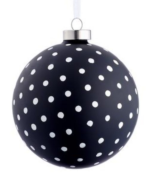 4.75" Polka Dot Glass Ball Ornament Black White