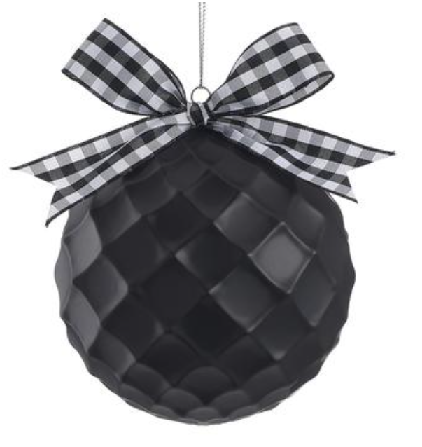 4.75" Plastic Ball Ornament With Bow Black White~pre-order