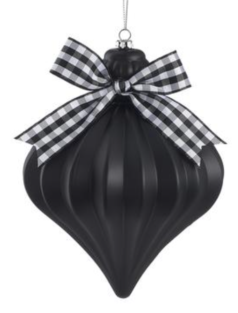 7" Plastic Onion Ornament With Bow Black White~pre-order