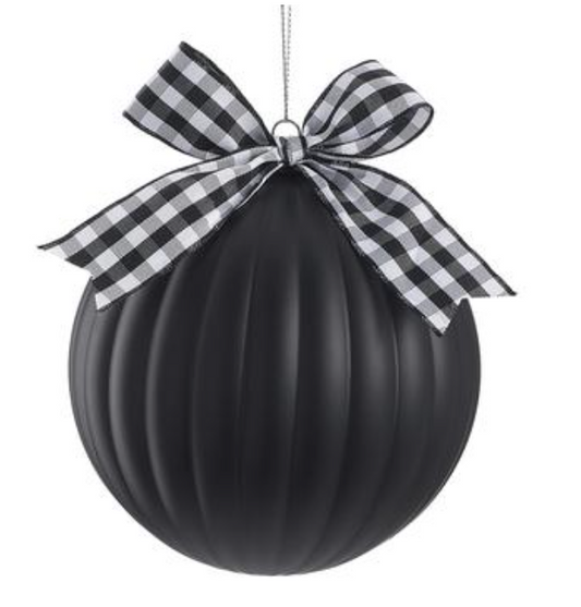 4.75" Plastic Ball Ornament With Bow Black White~pre-order