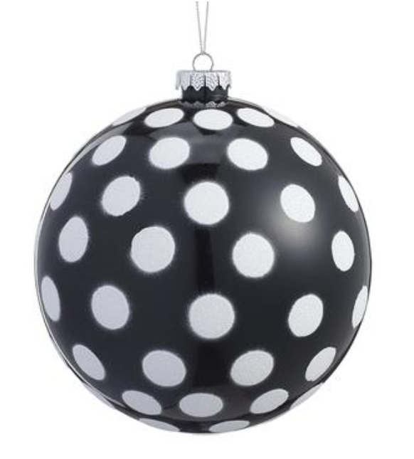 5.5" Glittered Dots Ball Ornament Black White~pre-order