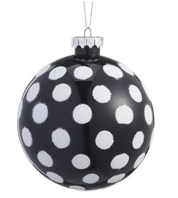 4" Glittered Dots Ball Ornament Black White~pre-order