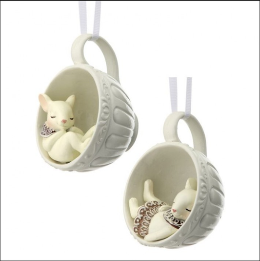 4" Resin Mouse In Teacup Ornament 2Ast-Pre-Order