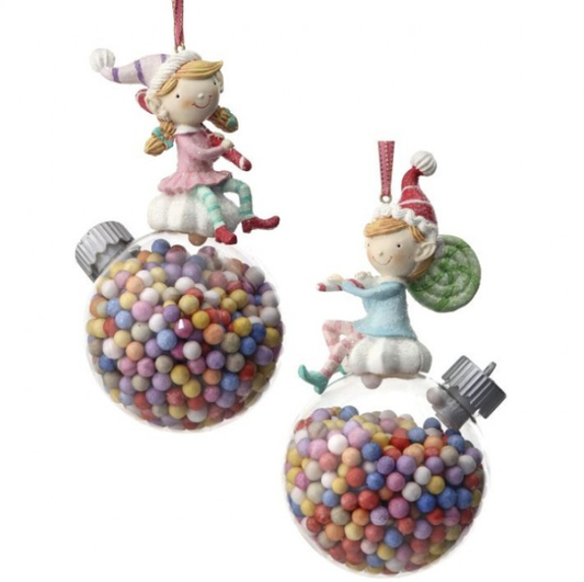 6.5" Resin Candy Fairy On Ball Ornament 2Ast-pre-Order