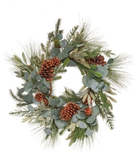 24" Long Pine/Eucalyptus/Spruce/Cone Wreath-Pre-Order