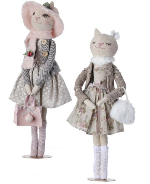 14" Fabric Pari Standing Cat Ladies 2Ast-pre-order